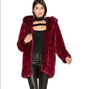 Red faux fur coat
